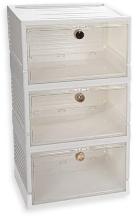 Caja Organizadora Zapatos Apilable Transparente Grande Pack 3 con Puerta Frontal y Ventilación | Zapatero Plegable Multiuso Armario Entrada | Organizador Calzado Plástico Resistente 37x29x21cm