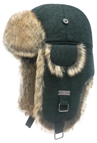 Kurhatic Unisex Fliegermütze Winter Wool Mütze Warme Pilotenmütze mit Kunstfell Ohrenschützer Wintermütze für Herren und Damen