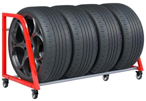 Reifenregal aus Metall zum Rollen, robuster Reifenhalter aus Stahl, Anhänger zur Reifenlagerung und zum Reifentransport, mobiler Reifenlagerständerwagen mit 4 Rädern, 50 x 23,6 x 27,6 Zoll (