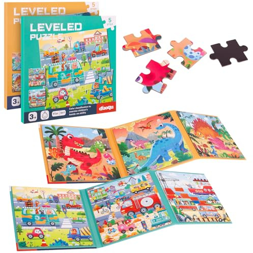 Kaisibum 2 Sätze Magnetische Puzzle für Kinder, 25-30-42 Teile Dinosaurier Kinderpuzzle und Verkehr Kinderpuzzle ab 3 Jahre, Magnete Puzzlebuchen Beschäftigung für Kinder im Autofahrt Flugzeug