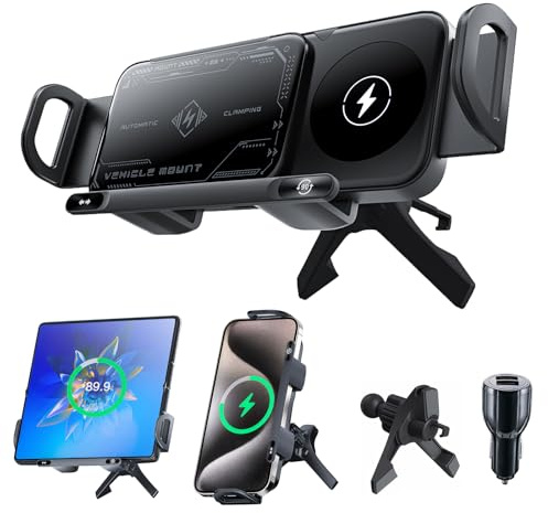 Olycism Handyhalterung Auto für Galaxy Z Fold/Flip mit Ladefunktion 15W Dual Coils QC 3.0 Fast Wireless Charger Auto für Z Fold/Flip 6 Kann Automatisch Rotieren Autohalterung Kabellose Kfz-Ladegeräte