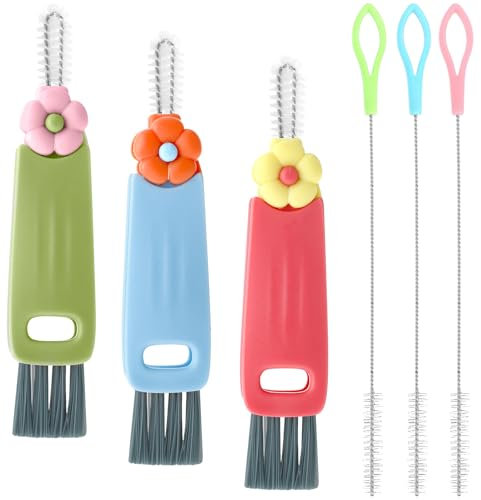 DIVINA VITAE 3 en 1 Cepillos para Tapa de Botella, Juego de Cepillos de Limpieza para Tapa de Taza con Pajita y Cepillo de Limpieza, Cepillo Portátil Multiusos para Botellas de Agua, Rojo, Verde, Azul