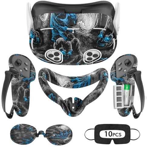 Tyasoleil VR Silicone Case Compatible with Meta/Oculus Quest 3S, VR Accessory Set, Include Controller Grip Leather Cover, VR Shell Cover, Face Cover, Lens Cover & 10PCS Disposable Eye Cover