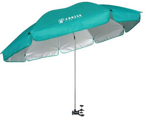 AMMSUN XL Chair Umbrella with Universal Clamp Adjustable 47 inches and 360-degree Swivel UPF 50+, Portable Clamp on Camping or Beach Chair, Stroller, Wheelchair, Golf cart, Turquoise, Large-sized