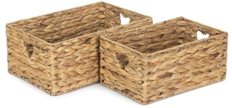 Red Hamper WH023 Set of 2 Shallow Water Hyacinth Storage Basket