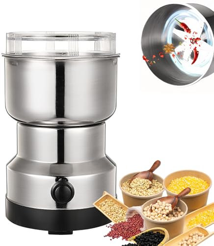 Macinino Elettrico per Cereali, Macina Cereali da 22000 Giri/min, Macina Cereali da 300 ml, Facile da Pulire, Lama a 4 Taglienti, Polverizzatore per Frutta a Guscio, Condimenti, Chicchi di caffè