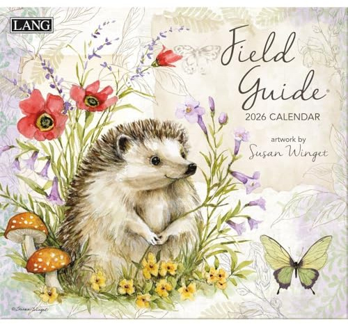 Lang Field Guide 2026 Wall Calendar – 13.4 × 12, 12-Month Calendar with Stapled Binding, Linen-Embossed Art by Susan Winget, Garden Wildlife Illustrations