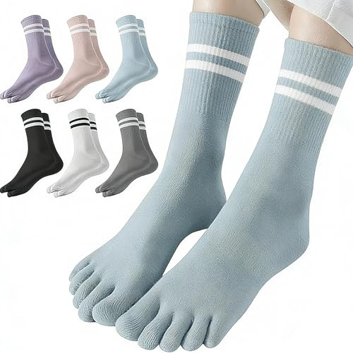 LSYZHX 6 Pairs Toe Socks for Women, Multicolor Five Finger Cotton Socks Breathable,Socks with Toes for Yoga Running Athletic (UK, Numeric, 1, 2, Regular, Regular, 6, 6 Colors)