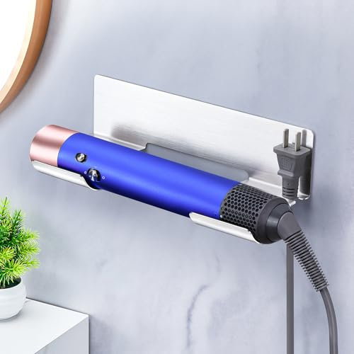 Hair Straightener Holder Wall Mount, Hair Dryer Holder Self Adhesive, Stainless Steel Curling Tong Holder, Hair Tool Organiser for Straightener Curling Wands for Bathroom, Silver