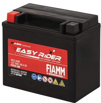 Fiamm Batteria per Moto e Scooter FTX12-12B 10AH 180A, Batteria Easy Rider AGM Technology, Massima Potenza di Avvio,Senza Manutenzione, Già Carica, Pronta all'Uso, Adatta a Scooter e Moto