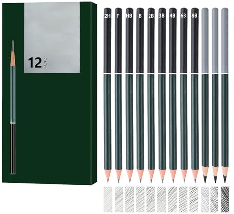 Kzouenzu Crayons Dessin Professionnel [12 Pièces], Set De Crayon Graphite - Mixte, 8b 7b 6b 5b 4b 3b 2b B Hb F H 2h