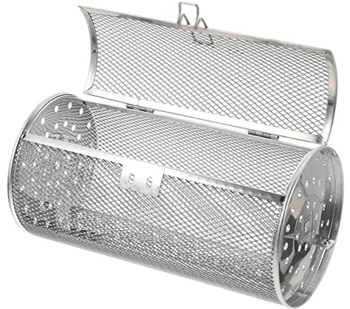 FONDOTIN Cestino Rotante per Barbecue in Acciaio Inox, Design 360° | Arrosti e Mandorle, Sportello Mobile Apri e Chiudi, Resistente al Calore, Colore Argento