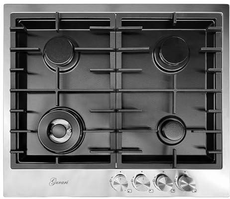 Gurari TX604VTGL Piano Cottura a Gas 60 cm con Bruciatore Wok SABAF | Fornelli a Gas da Incasso 4 Fuochi | Acciaio Inox Nero, Griglie in Ghisa, Accensione Elettronica