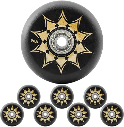 WSDAV Inline Skate Rollen 90A (8er Pack), 64mm/68mm/70mm/72mm/76mm/80mm Skaterollen, Ersatz der Indoor- und Outdoor-Rollen,Schwarz,70MM