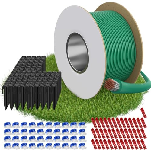 Cavo Perimetrale per Robot Tagliaerba 250m + 150 Pali da Terra + 40 Connettori Cavo + 40 Terminali di Connessione, Set Completo Cavo Periferico Compatibile con Gardena, Bosch, Husqvarna, Worx, Honda