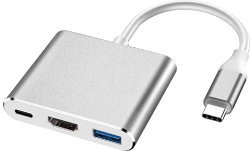 Adaptateur USB C vers HD1,3-in-1 USB C HD1 Adapter,pour MacBook Pro/S8+/S9+/projecteur/Moniteur,Plug and Play (Argent)