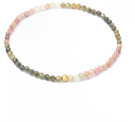 BERGERLIN Buntes Turmalin Armband echt mit 925 Sterling Silberperle - vergoldeter Perle - Größe XS