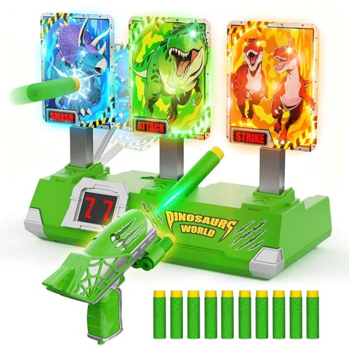 Dinosauri Tiro Bersaglio Bambini Luminosi Elettrico Digitale con Pistola Giocattolo, Esterno Giardino Giochi Bambino 3-12 Anni Regalo Bambino 3 4 5 6 7 8 9 Anni Maschio Gioco Bimbo Regali Compleanno