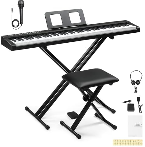 Bonnlo GPP-101 Piano Numérique à 88 Touches Semi-Lestées de Taille Standard, Piano avec Support et Tabouret, Pour les Amateurs de Piano, Noir