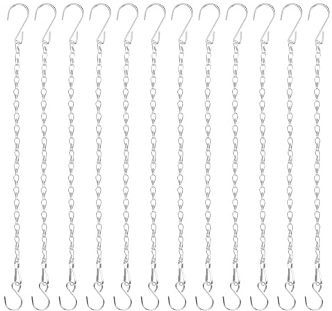 M METERXITY 12-Pack Chain for Hanging Plants 40cm/16in Iron Silver | Adjustable Hanging Chain with Hooks, for Bird Feeder, Planter, Lantern, Wind Chime, Basket Extender Hanger