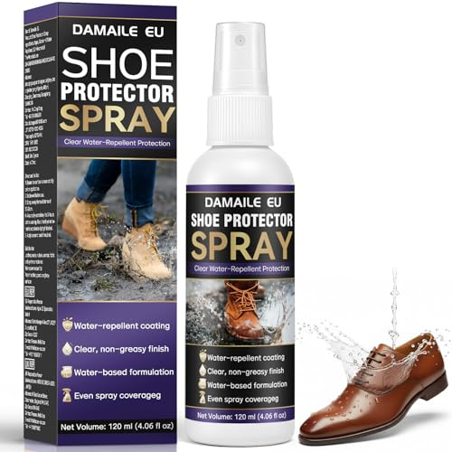 Damaile EU 120ml Shoe Protector Spray, Long-lasting Waterproof & Stain Resistant for Trainers, Leather, Suede, Canvas & Boots