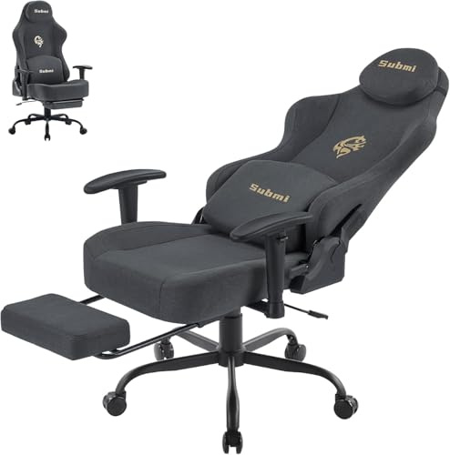 Submi Cadeira Gaming-Stuhl, ergonomischer Gaming-Stuhl, gepolsterter Bürostuhl, PC, Gaming-Stuhl für Erwachsene, mit Fußstütze, Gaming-Stuhl für Erwachsene mit Lendenwirbelstütze, 150 kg (Dunkelgrau)