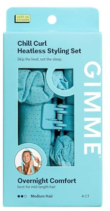 Gimme Beauty Chill Curl Heatless Styling Set - Gentle & Breatable Hair Rods for Overnight Curls - Natural Waves with a Frizz-Free Finish - Clip & Scrunchies for Secure Hold - Medium Hair, 4 Count