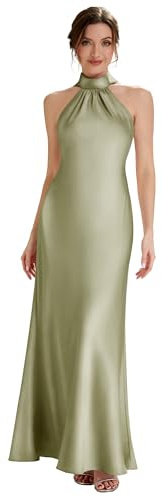 Ever-Pretty Women's Bridesmaid Dress Maxi Satin Halter Neck with Natural Waist and Sleeveless 02707