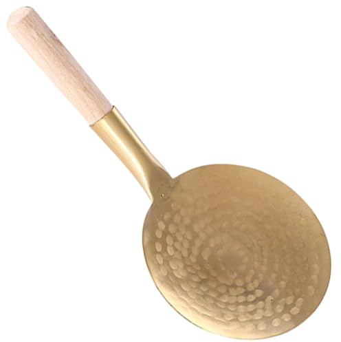 JECOMPRIS Cucchiaio da Cucina Multifunzione per Tofu e Zuppa, Mestolo in Rame Antiruggine da 12 Cm Manico in Legno, Cucchiai Pratici per Uso Domestico e Servizio Alimenti