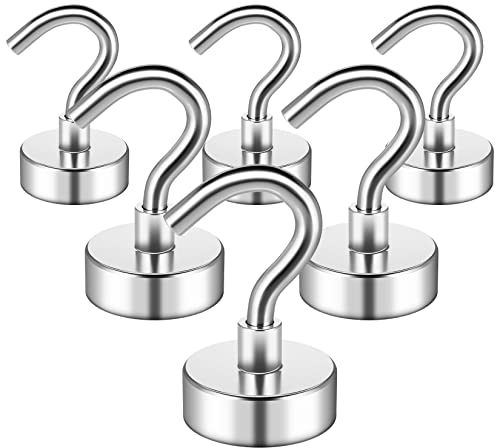 FINDMAG 6 Pack Strong Neodymium Magnet Hooks, Strong Magnetic Hooks for Fridge, Magnetic Hook for Cruise, Magnet Hook for Hanging, Kitchen, Bathroom, Garage, Grill