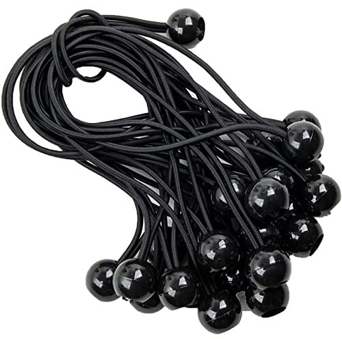 25 Stück Spanngummis Gummiseile mit Kugel 15 cm Elastisches Bindeseil Zeltgummis Gummispanner mit Kugel Expanderschlingen für Banner, Planen, Pavillions, Werbebanner, Zelt (Schwarz)