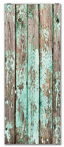 banjado® Wandgarderobe aus Echtglas/Design Garderobe 50 x 125 cm groß/Flurgarderobe mit 7 Haken/Beschreibbares Garderobenpaneel Motiv Verwittertes Holz