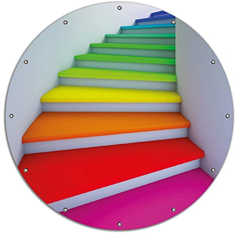 Wallario rundes Outdoor-Poster für Garten oder Balkon Bunte Treppe, Motivbanner 120 cm Durchmesser