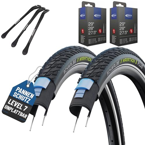 2er Set Schwalbe Reifen Marathon E Plus 28 & 27,5 Zoll - Schläuchen wählbar | (ETRTO 40,47,50,57-584,622) Reflex, auswählbar mit AV/DV/SV/Ohne Schläuchen + 3 MSZweirad Reifenheber