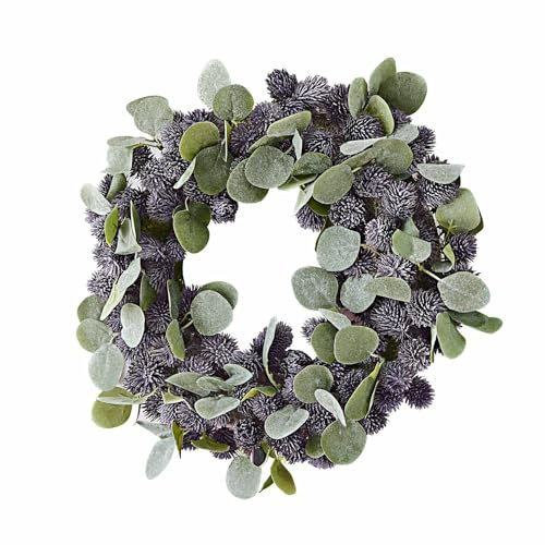 Loberon Kranz Épine, Mix aus echten Distelblüten und Kunst-Eukalyptus, handgefertigt, Türkranz, Dekoration, Schaumstoff, Polyester, lila/grün