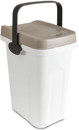 Abfalleimer 7L Weiß-Taupe 23x19x30,5cm Gummidichtung im Deckel Henkel Küche