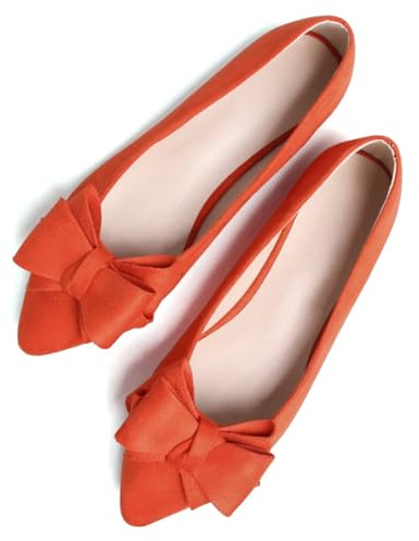 SAILING LU Women Pointed Toe Bow-Knot Ballet Flats Orange Red 43(10)