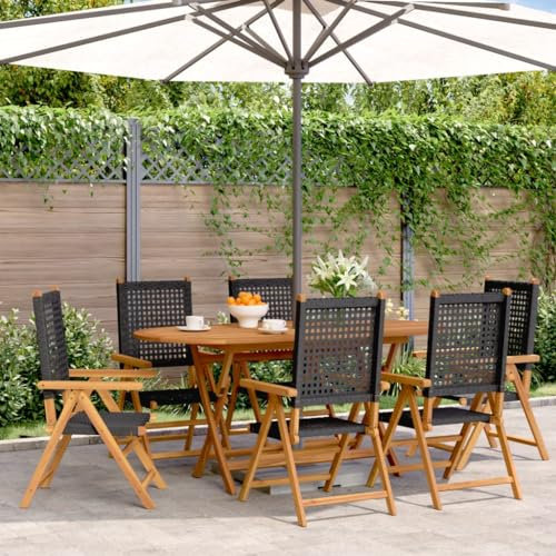 ZEYUAN Gartenstuhl Verstellbar 6 STK. Schwarz Poly Rattan Massivholz, Gartensessel, Balkonstuhl, Hochlehner, Balkon Stühle, Terrassenstuhl, Balkonmöbel - 3214521