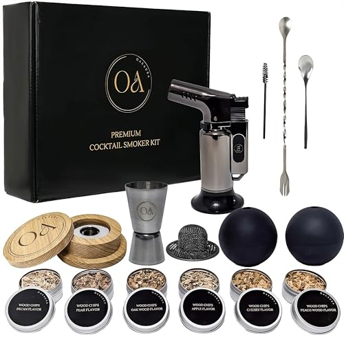 OA OakAura Cocktail Smoker Kit - Whiskey Smoker Kit with Torch - All-Inclusive Drink Smoking Set with Ice Cubes - Old Fashioned Bourbon Smoker Kit with 6 Flavors - Smoke Drink Gift Box for Men