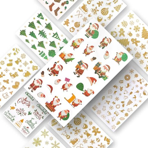 STQDEU 332 Stück Glitzer Sticker Weihnachten, Selbstklebende Weihnachtsmotive für Fenster，Sticker fürWeihnachten,Selbstklebende Weihnachtsmotive,Weihnachtliche Aufkleber für DIY-Dekoratio