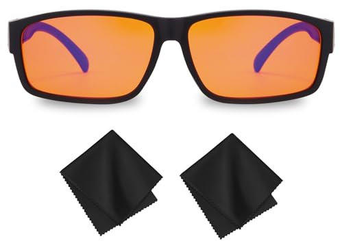 REBUCINA Blue Light Blocking Glasses,Blue Light Glasses Men,Gaming Glasses,Matte Orange Glasses,Gaming Glasses,Relieve Eye Fatigue,Light Sensitivity,with 2 Glasses Cloths