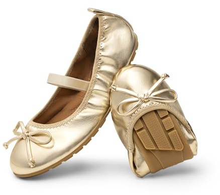 DREAM PAIRS Flickor balettskor för Mary Janes finskor för bröllop, fest halkfri andningsbar mjuk sula, Guld, 37 EU