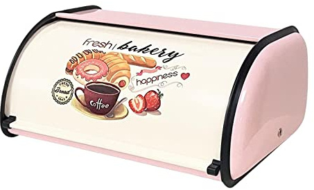 Kodxylytix Panera francesa con tapa enrollable rústica grande para encimera de cocina, color rosa, 310 x 215 x 150 mm