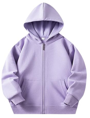 Suéter adolescente color sólido cremallera sudaderas con capucha top niños unisex abrigo suave blusa con bolsillo suéter bebé niña 62, Color lila claro., 2-3 años