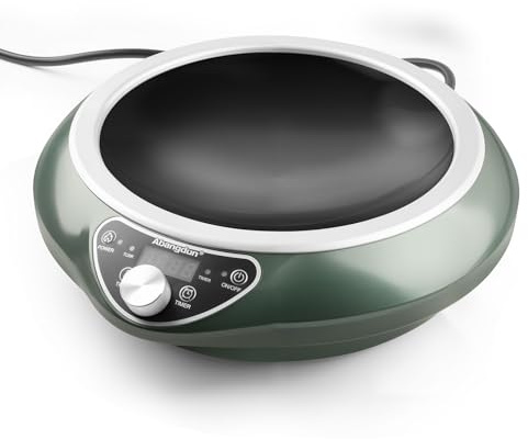 Abangdun 1700W 120V Concave Induction Wok Cooktop, 9.25-Inch Large Coil, Non-Pulse Continuous Heating, 16 Power Levels, ETL Listed Portable Countertop Burner for Round-Bottom Woks