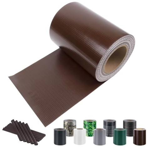 Sunnylaxx 19cmx35m Tiras De PVC para Valla con Clips Marrón | Tiras ocultación PVC,Decoración de jardín,Impermeable,Ocultación para valla doble varilla.
