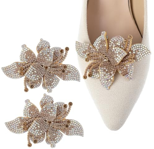 Bremorou 2 Pcs Gold Rhinestone Shoe Clips Metal Back Buckle Shoe Decoration Clips For Women Dress Shoes Detachable Shoes Jewelry Clip For Bridal Wedding Party Heels Sandals Flats Accessories