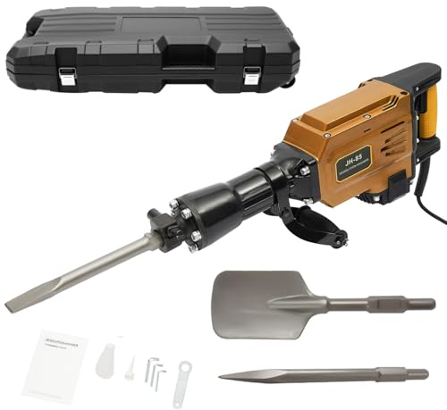1700W Electric Demolition Jack Hammer Concrete Breaker 360° Rotating Handle Electric Heavy Duty Hammer Digger with 3 Chisels（Scraping/Point/Flat ）& 3 Hex Keys & Portable Box