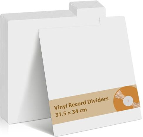 Lot de 26 séparateurs de disques vinyles en plastique - 31,5 x 34 cm - Avec onglets - Organiseur LP - Intercalaires pour 33 tr/min - Réutilisables - Blanc