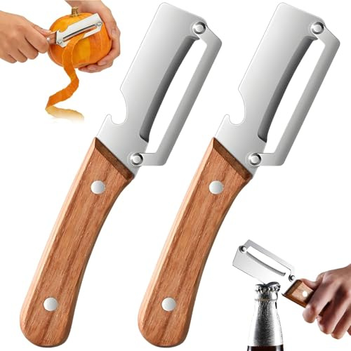 2PCS Kitchen Multi-Function Stainless Steel Thickened Fruit Peeler, 2-in-1 Universal Peeler with Bottle Opener, Stainless Steel Potato Peeler, Portable Vegetable Peeler for Fruit, Apple, Pumpkin
